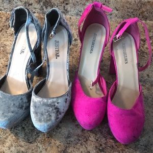 Grey JustFab platform velvet heels 8.5